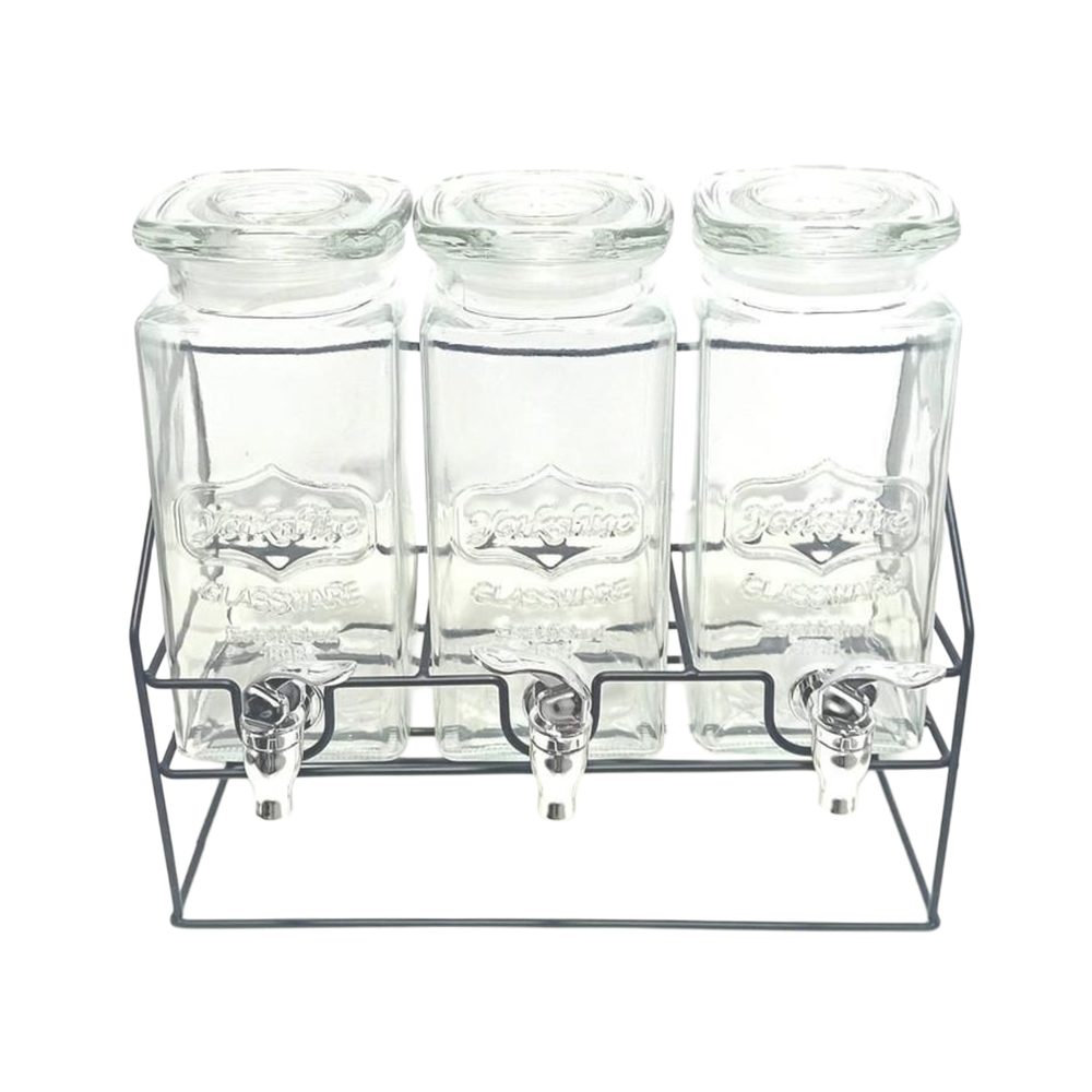 Triple glass juice dispenser with stand