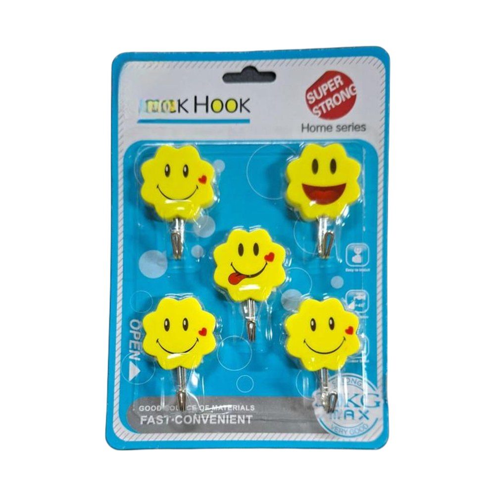 Smiley Face Stick-On Hooks, 5pcs