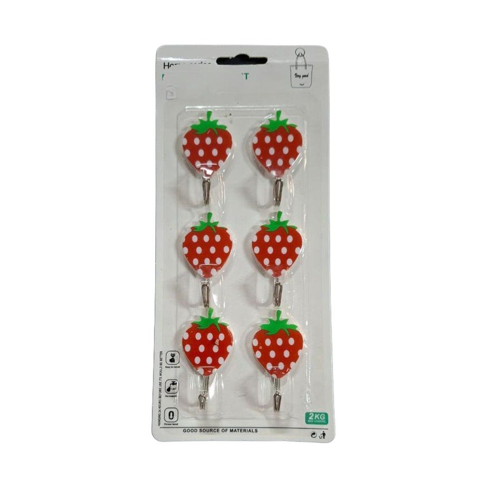 Strawberry Self-Adhesive Wall Hooks, 6 Pack