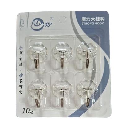 Clear Stick-On Wall Hooks, 6 Pack