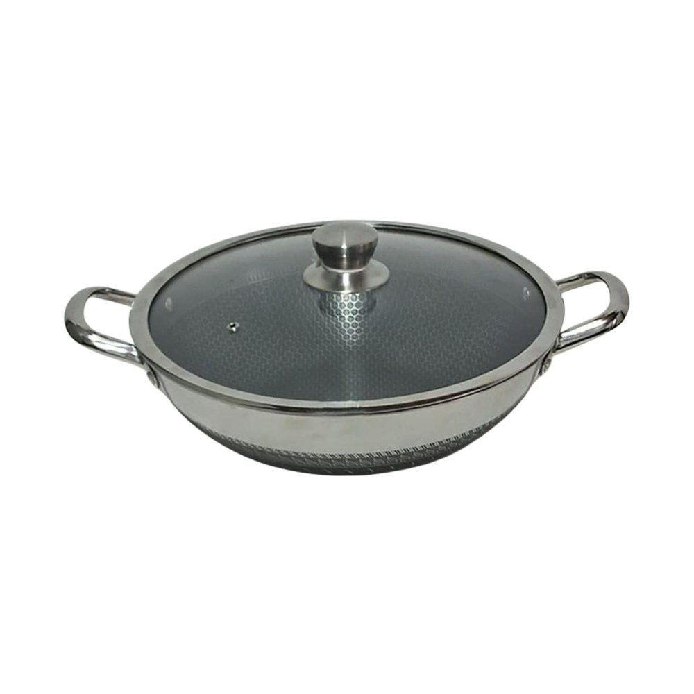 Honeycomb stainless steel wok with glass lid, 34cm