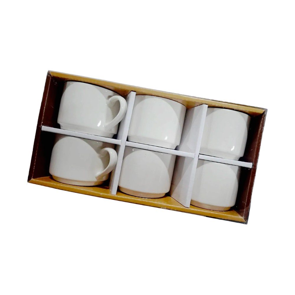 Plain White Ceramic Tea Cups, 6 Pack