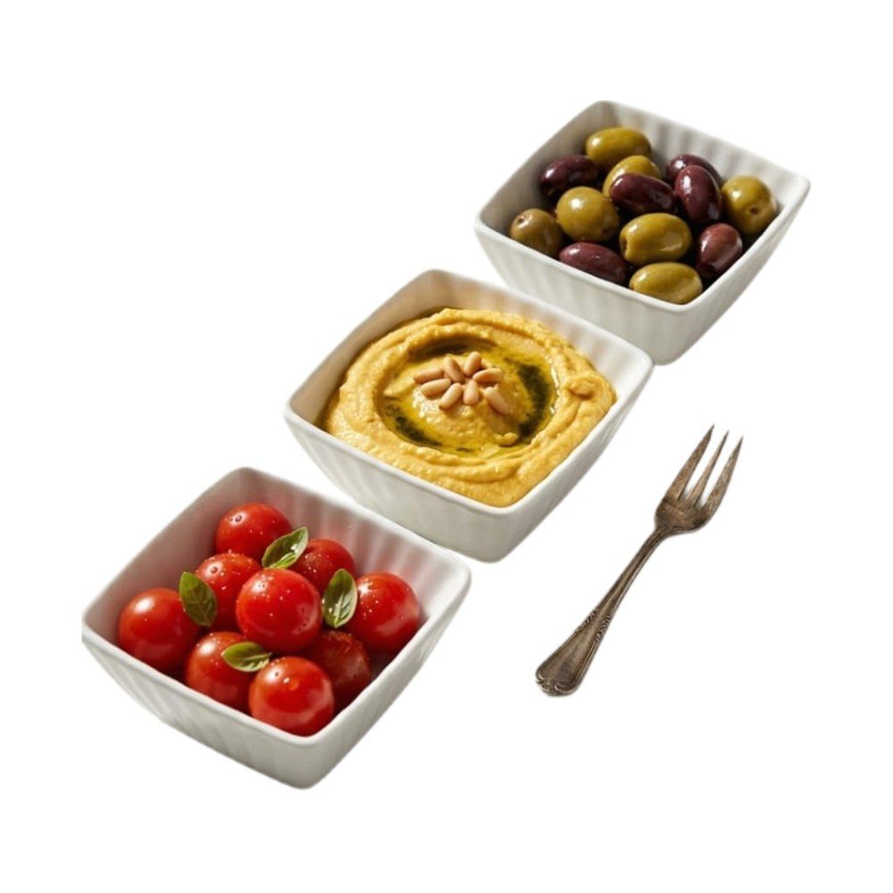 Square Ceramic Snack Bowl Set, 3 Pieces
