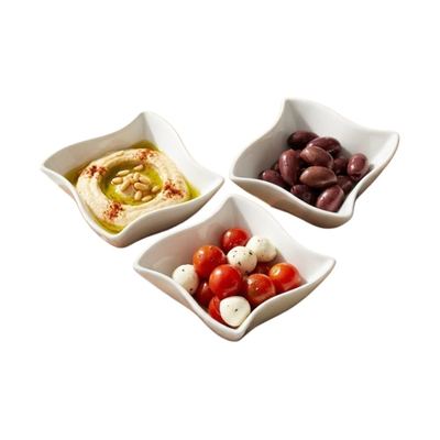 White Ceramic Square Snack Bowls, 3 Pieces