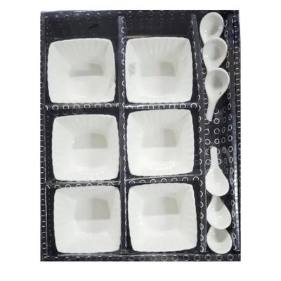 Square Ceramic Snack Bowl Set with Spoons