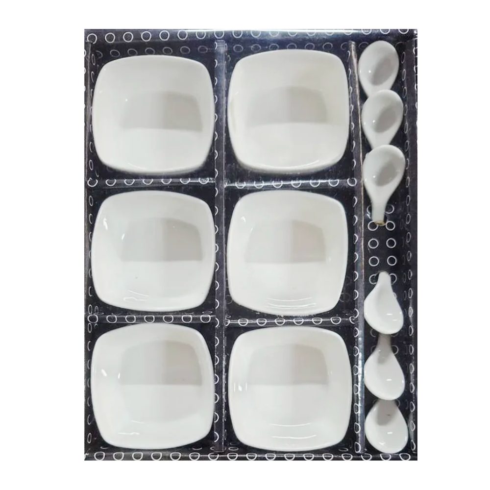 Ceramic Snack Bowl and Spoon Set, 12 Pieces