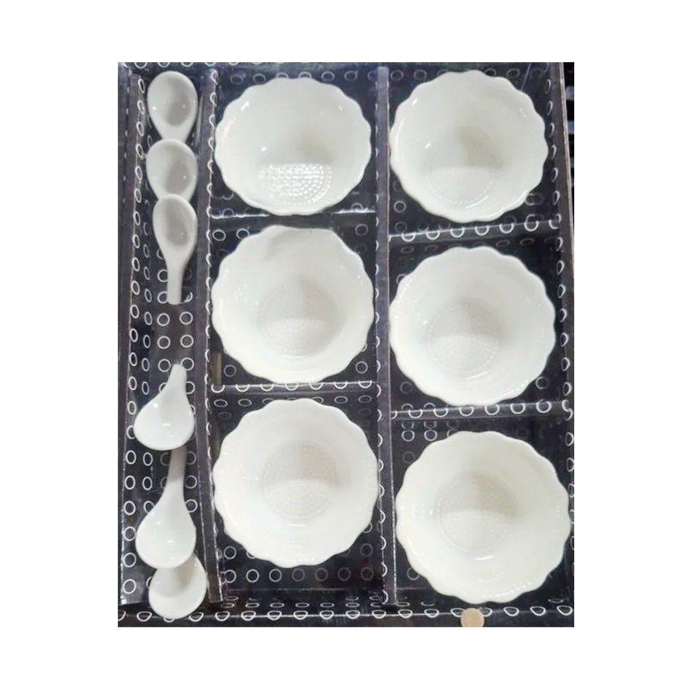 White Ceramic Snack Bowl Set with Spoons