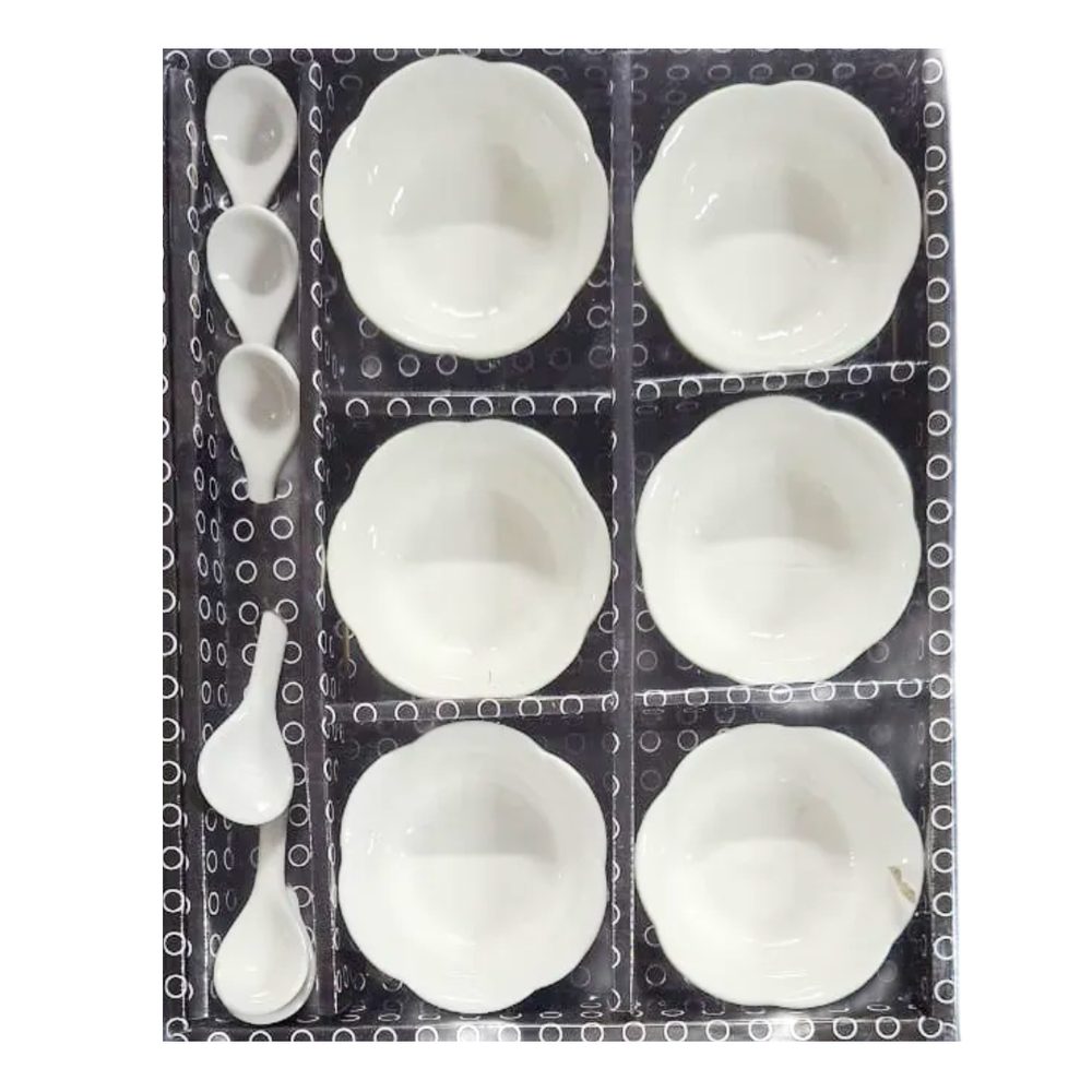 White Ceramic Snack Bowl Set with Spoons