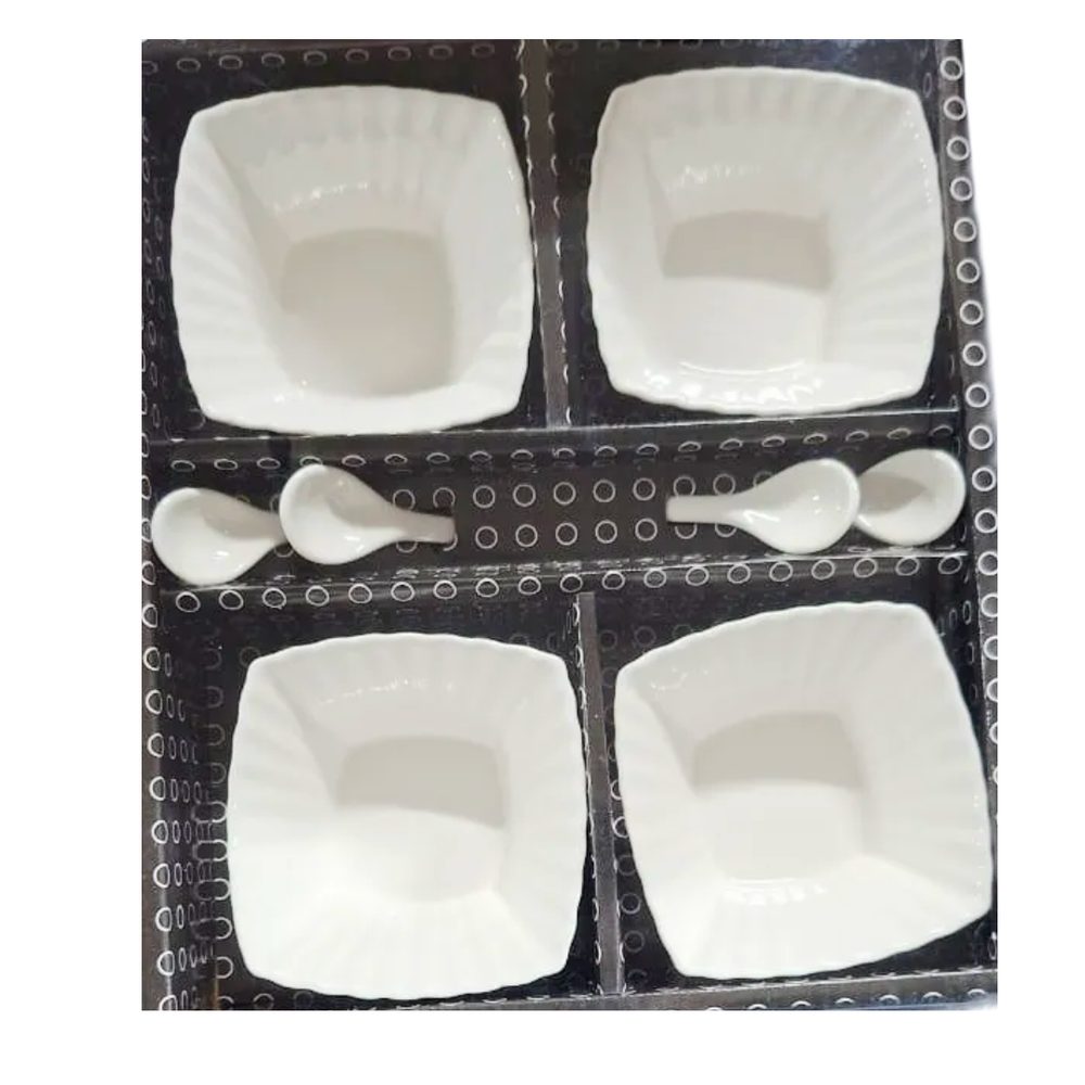 Ceramic Snack Bowl and Spoon Set, 8 Pieces