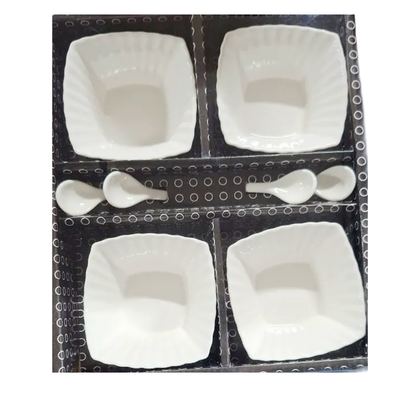 Ceramic Snack Bowl and Spoon Set, 8 Pieces