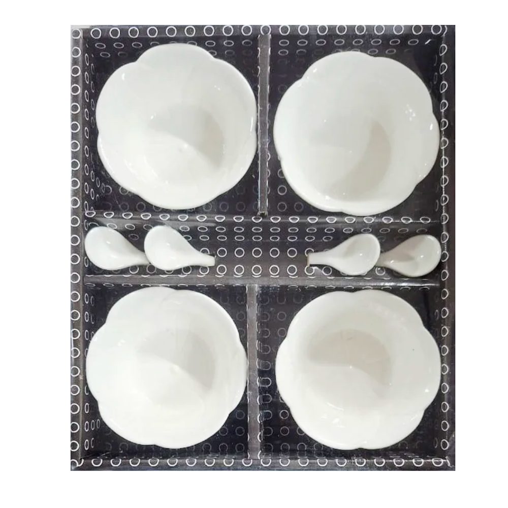 Ceramic Snack Bowl and Spoon Set, 8 Pieces