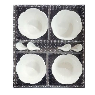 Ceramic Snack Bowl and Spoon Set, 8 Pieces