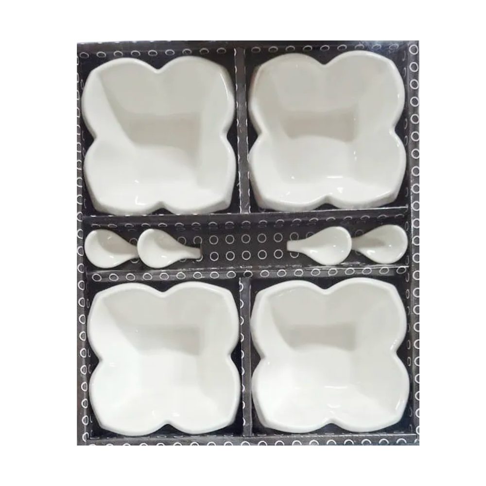 Ceramic Snack Bowl and Spoon Set, 8 Pieces
