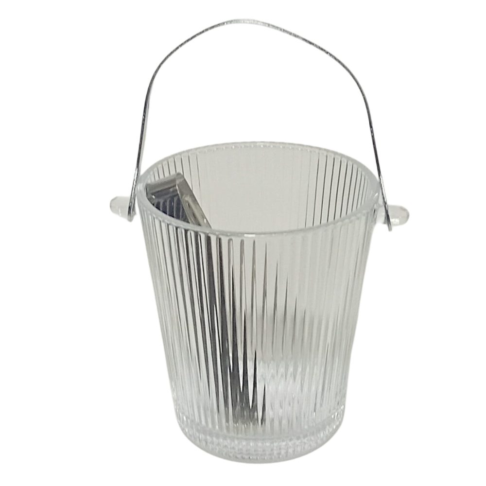 Ribbed Glass Ice Bucket with Tongs