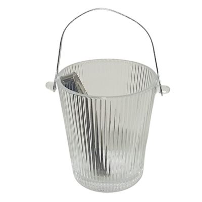 Ribbed Glass Ice Bucket with Tongs