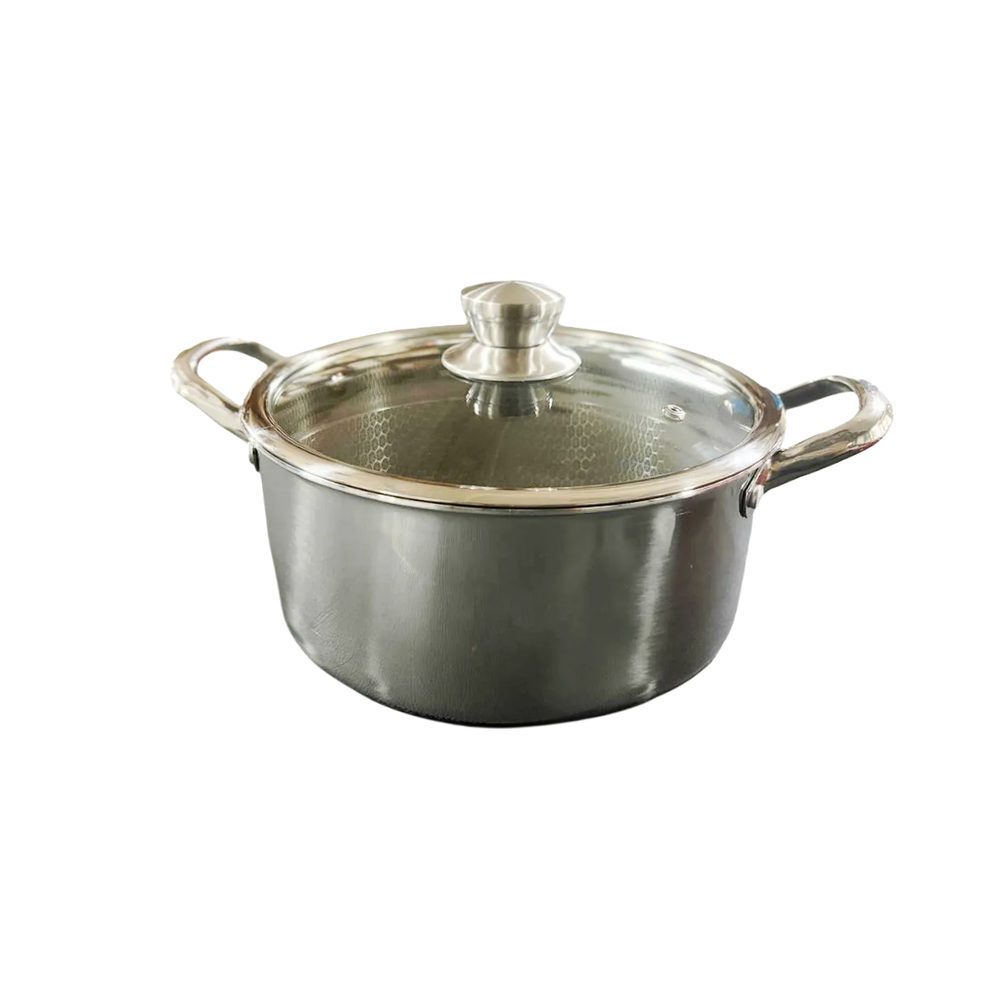 Stainless steel honeycomb casserole with glass lid, 32cm