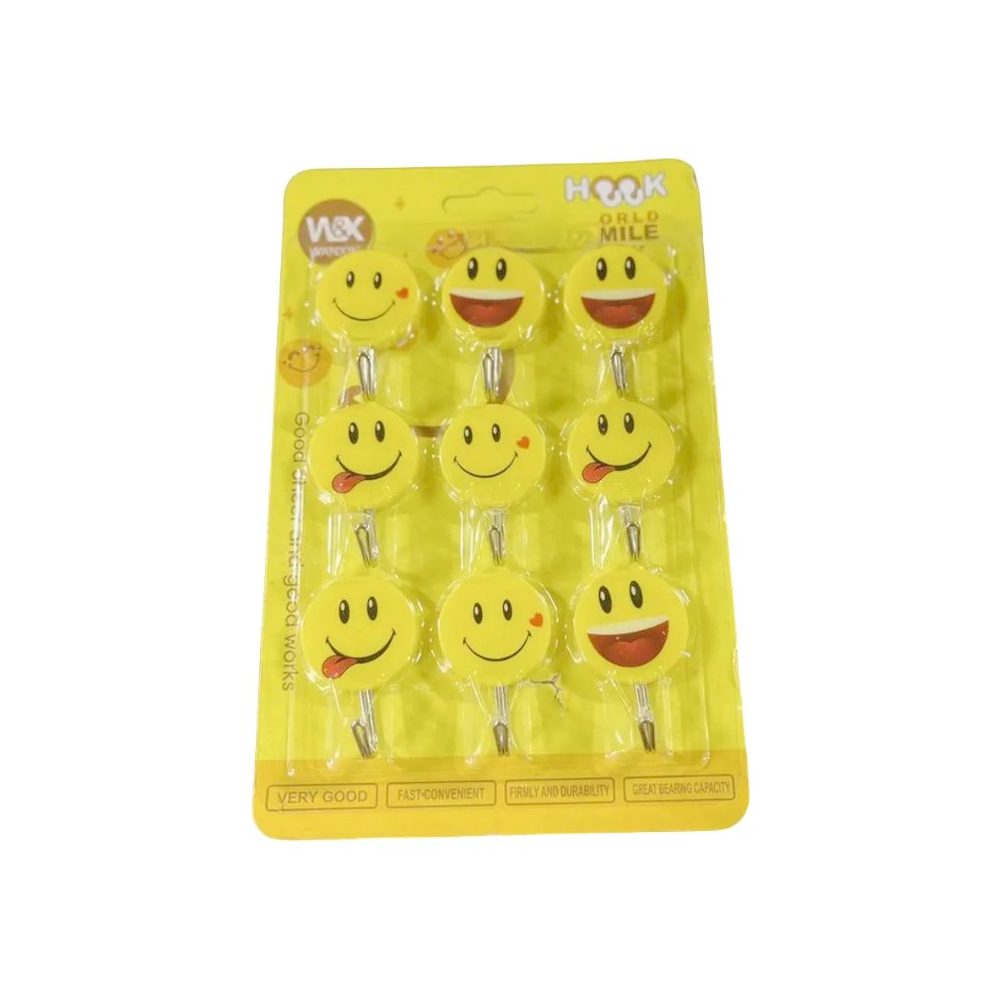 Smiley self-adhesive wall hooks, 9 pcs