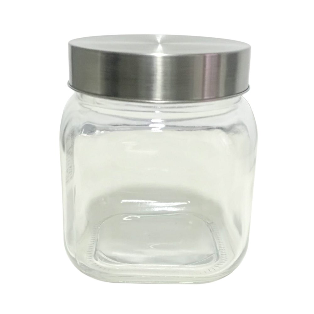 Square Glass Jar With Steel Lid