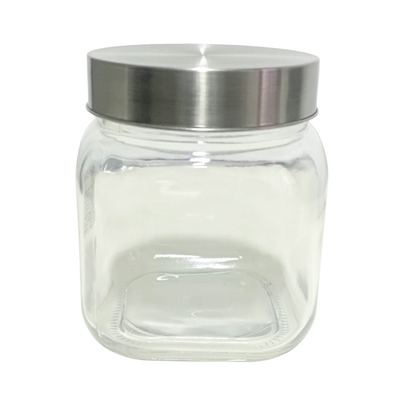 Square Glass Jar With Steel Lid