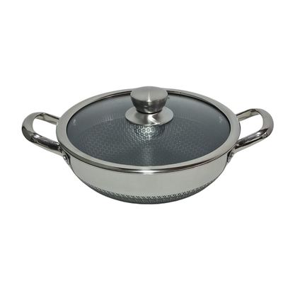 Honeycomb stainless steel wok with glass lid