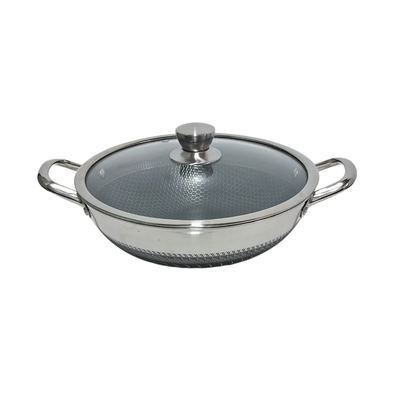 Stainless Steel Honeycomb Wok with Glass Lid, 32cm