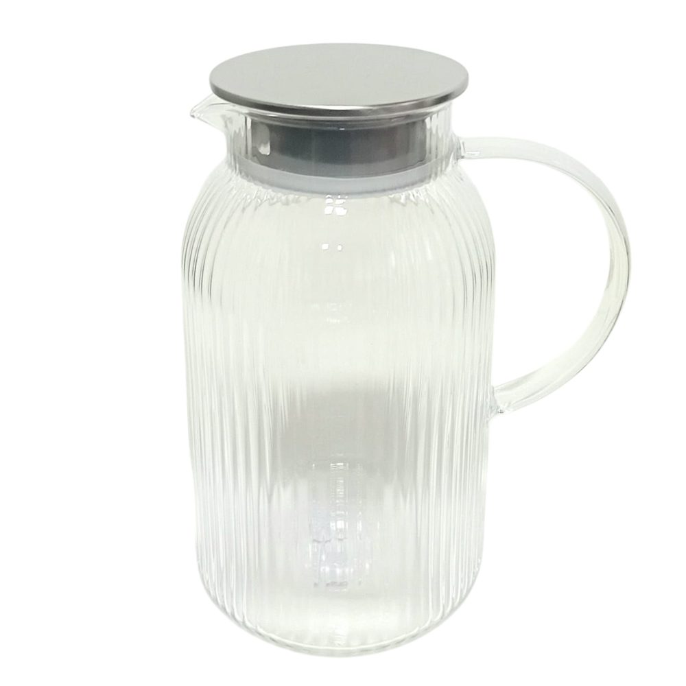 Ribbed Glass Water Jug With Steel Lid